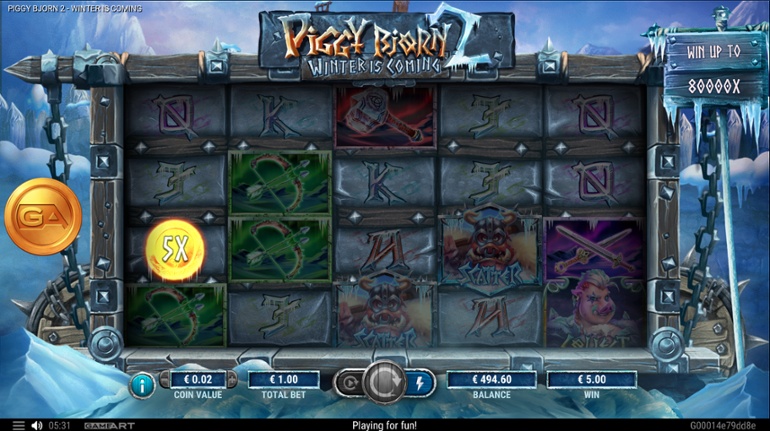 Выигрыш с символами Collect и Raid в Piggy Bjorn 2